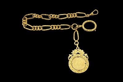 Corrente de Relógio 3+1 com Moeda 5000 Réis D.Luís I 1868
